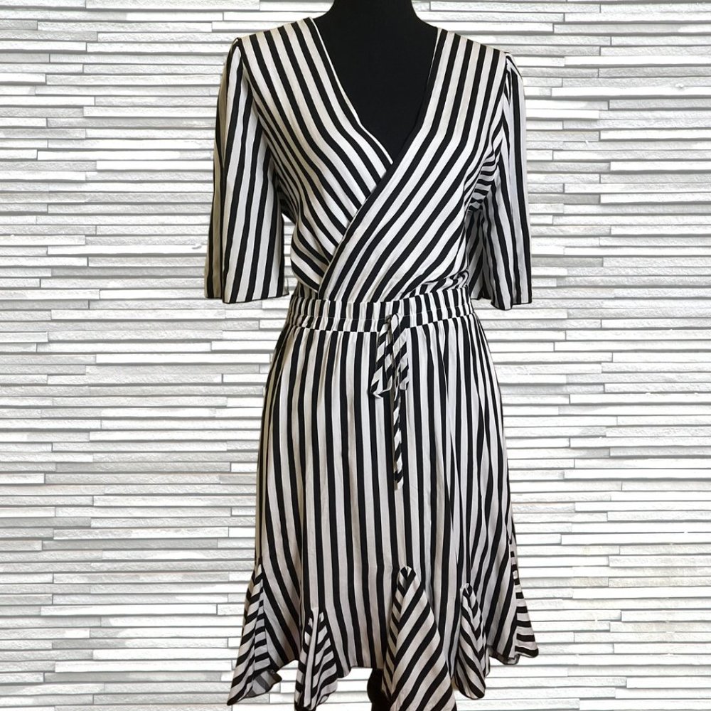 Pretty Garden Black and White Striped Dress NWOT
